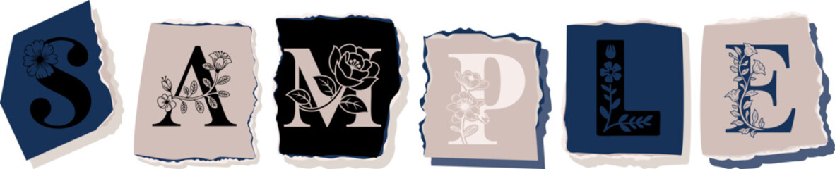SAMPLE Floral Typography of a Concept Word � Elegant Torn Paper Letter Design