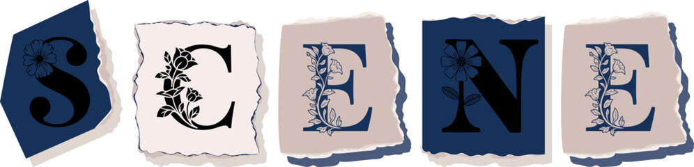 SCENE Floral Typography of a Concept Word � Elegant Torn Paper Letter Design