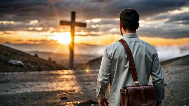 A Missionary committed to walking with a suitcase spreading the Word of God