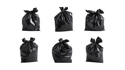 Pack Collection Black Trash Bags 6 Images set against transparent background
