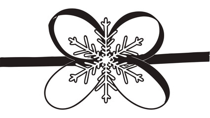 Stylized snowflake with decorative ribbon accent in black and white simple design element illustration