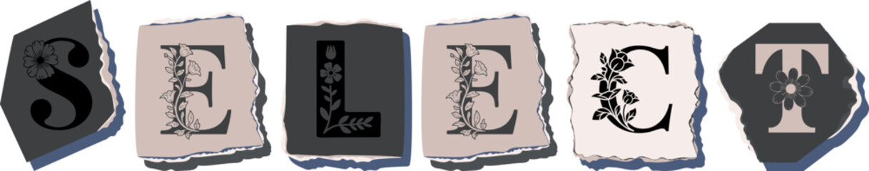 SELECT Floral Typography of a Concept Word � Elegant Torn Paper Letter Design