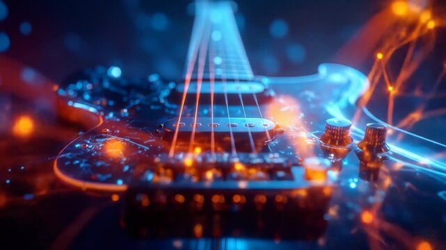 Abstract Electric Bass Guitar In Glowing Light