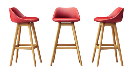 Pack Collection Red Bar Stools Modern Design set against transparent background