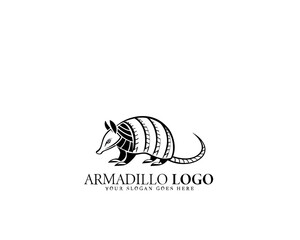 Naklejka premium Modern minimalist black and white armadillo logo design with stylish form and natural shapes. Ideal for eco brands and premium nature merchandise.