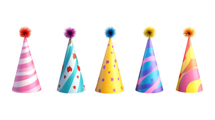 Obraz premium Pack Collection Colorful Party Hats Festive Celebration Decorations set against transparent background