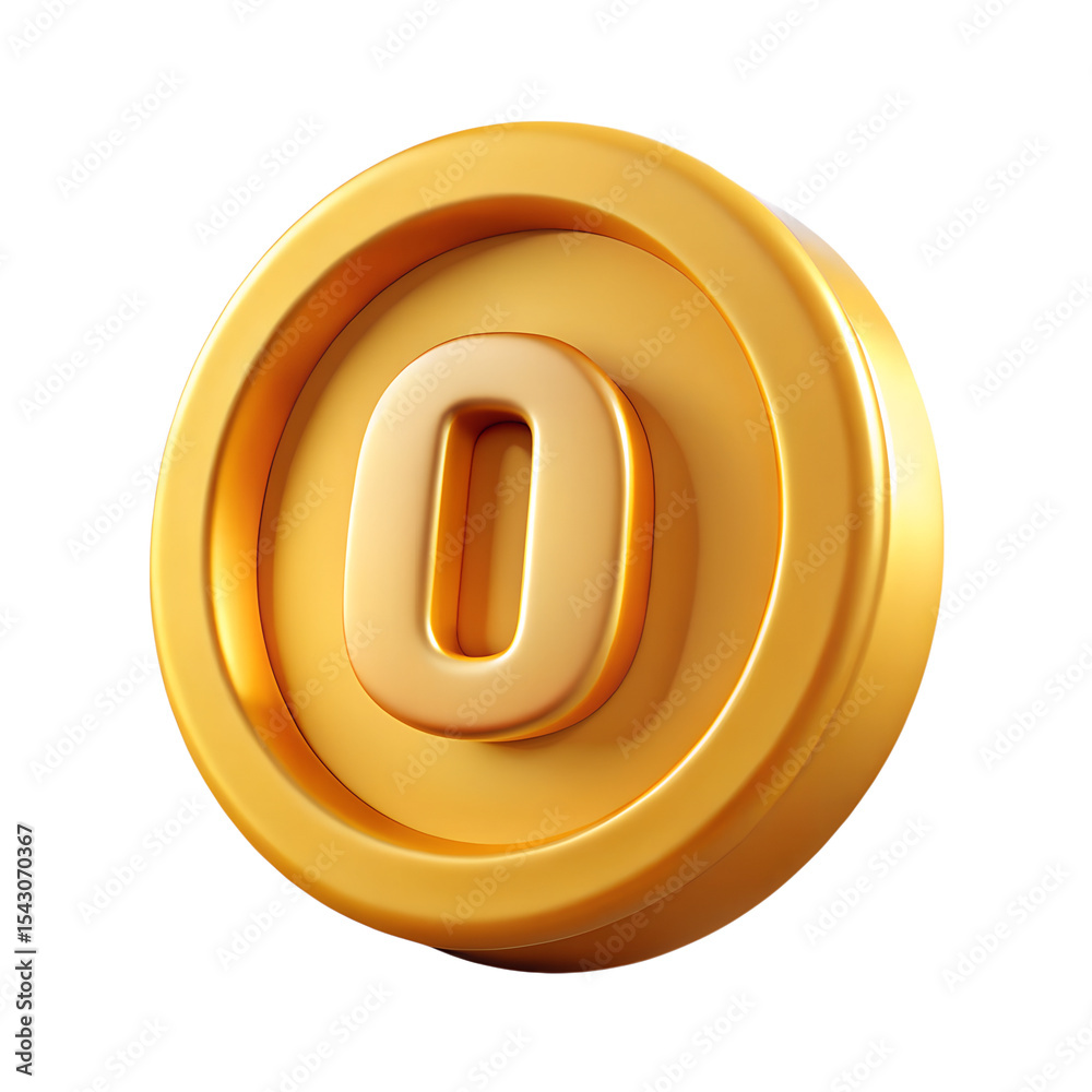 Fototapete gold coin with number 0 in the center 3d rendering