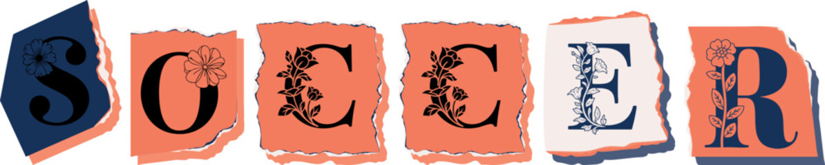 SOCCER Floral Typography of a Concept Word � Elegant Torn Paper Letter Design