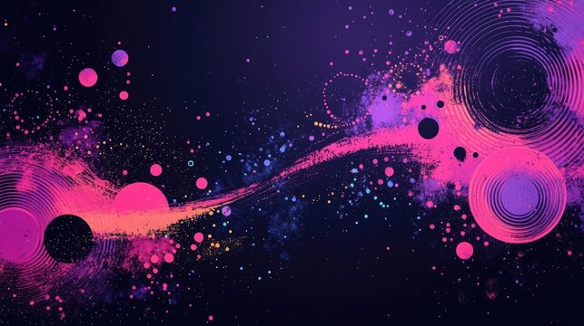 Abstract digital art, vibrant colors, swirling shapes, and dots, background design