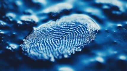 Fototapeta premium Close-up of a fingerprint on a dark, wet surface