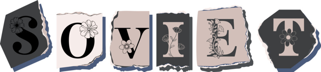 SOVIET Floral Typography of a Concept Word � Elegant Torn Paper Letter Design