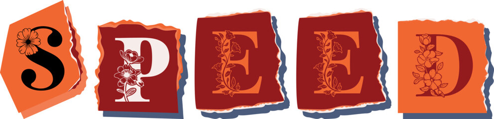 SPEED Floral Typography of a Concept Word � Elegant Torn Paper Letter Design