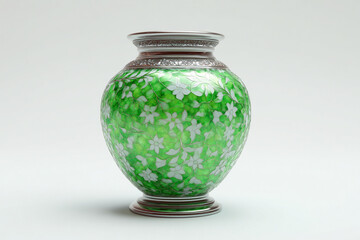 A photorealistic stained glass vase with translucent green glass
