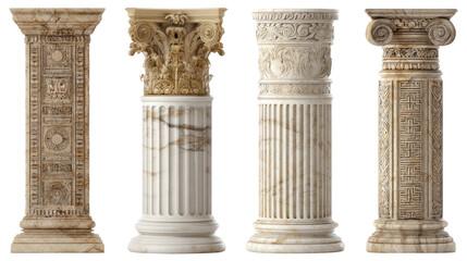 Majestic pillars show timeless beauty and strength isolated, transparent background