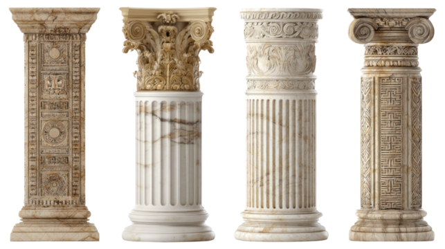 Majestic pillars show timeless beauty and strength isolated, transparent background