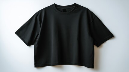 A plain black cropped t-shirt isolated on a white background, perfect for design mockups