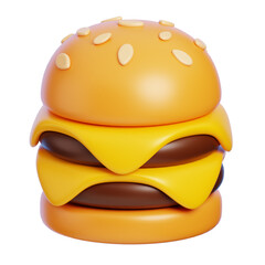 Double Cheese Burger Isolated. Cartoon Style Junk Food and Drink Icon Concept. 3D Rendering.