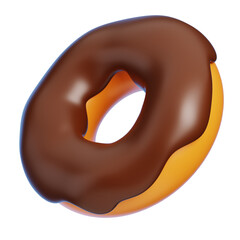 Chocolate Donut Isolated. Cartoon Style Junk Food and Dessert Icon Concept. 3D Rendering.