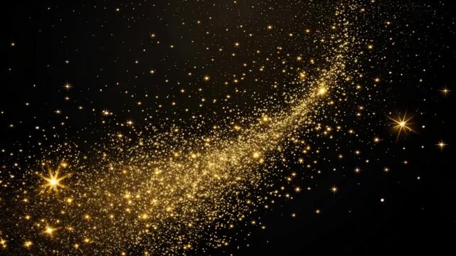 Golden Stardust Galaxy Shimmering Particles Sparkling Lights Celestial Night Sky Background Animation 4 K Ultra H D Festive Celebration Magic Glitter Overlay V F X Motion Graphics