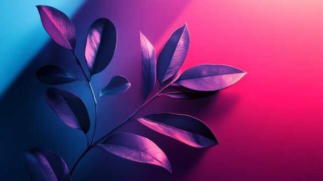 Purple leaves plant vibrant background neon lighting modern nature botanical abstract design night