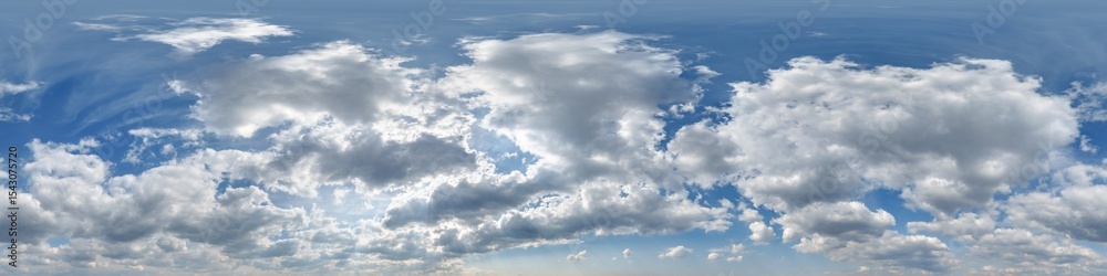 Wall mural seamless cloudy blue sky hdri panorama 360 degrees angle view with zenith and beautiful clouds for u