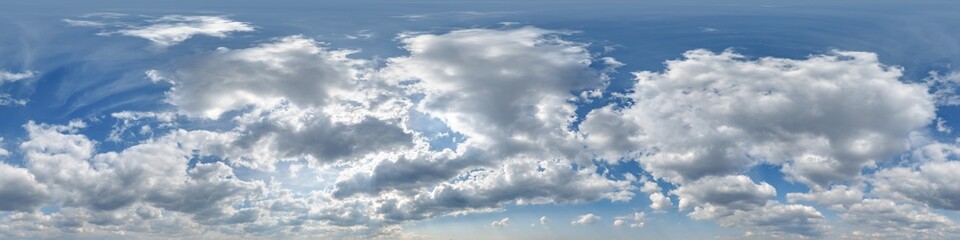 Obraz premium seamless cloudy blue sky hdri panorama 360 degrees angle view with zenith and beautiful clouds for use in 3d graphics or game development as sky dome or edit drone shot