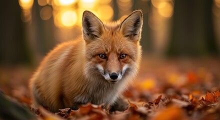 Fototapeta premium Red fox in autumn forest