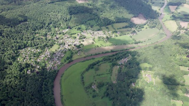 Tintern Abbey and River Wye, Chepstow South Wales. Beautiful aerial view, summer daytime