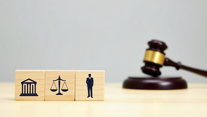 Justice and Law Wooden Blocks with Gavel