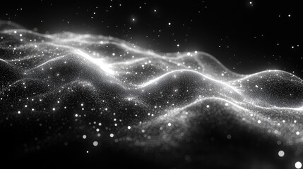 Abstract digital particles wave. Dark background