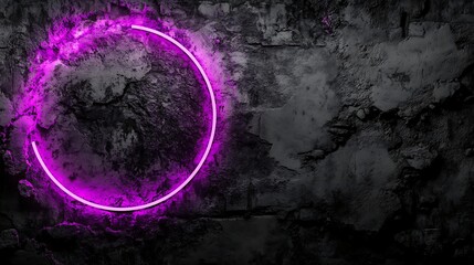 Neon circle on dark grunge wall