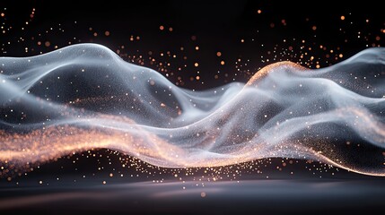 Abstract digital wave, glowing particles, dark background