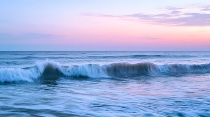 Serene ocean wave at pastel sunrise seascape