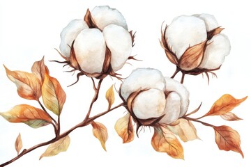 Watercolor Art of Cotton Plant in Autumn Vibes
