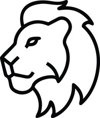 A majestic lion's profile is portrayed using a simplistic and elegant outline on white