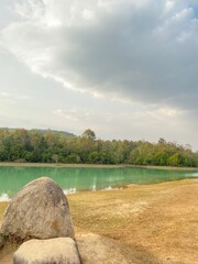 landscape with lake and blue sky