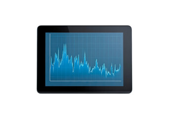 Digital tablet displaying financial data graph for business analytics and monitoring on transparent background, PNG