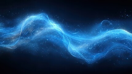 Abstract glowing blue waves on dark background