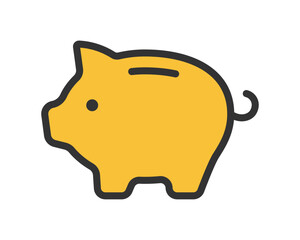 シンプルなブタの貯金箱アイコン（黄色・貯金・お金・節約）