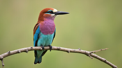 Fototapeta premium A Malachite Kingfisher perches on a branch, showcasing its vibrant blue and orange plumage.