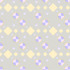 Seamless Geometric Repeat Pattern with Yellow Diamonds and Purple Circles