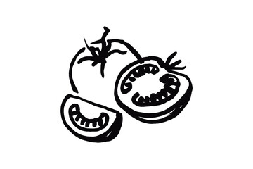 Tomatoes whole and sliced naive ink sketch vector illustration

