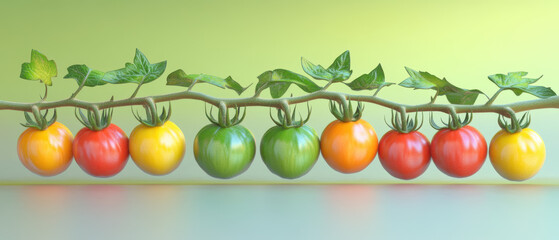 Gigapixel representation of heirloom tomatoes in a lively garden environment