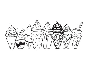 Collection of Hand-Drawn Ice Cream Cones and Sundaes