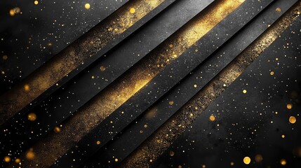 Abstract gold glitter on dark diagonal stripes background