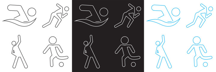 Athletic Sports  Icons . Exercises, football, swimming etc icon. Vector illustration. isolated on white and black background. EPS 10