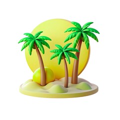 Obraz premium Cartoon palm trees on island isolated on white background