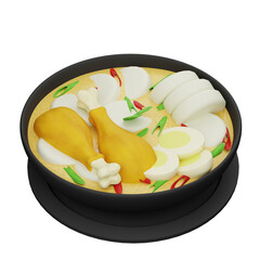 3D illustration of a flavorful and hearty chicken gulai, an Indonesian curry soup with boiled eggs, vegetables, and aromatic spices. Perfect for any meal.