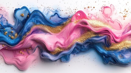 Abstract liquid art swirls, pink, blue, gold, textured background