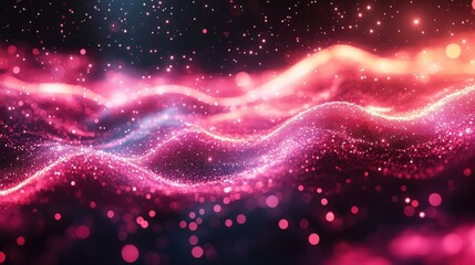 Abstract pink and blue digital waves, glowing particles, background, graphic design